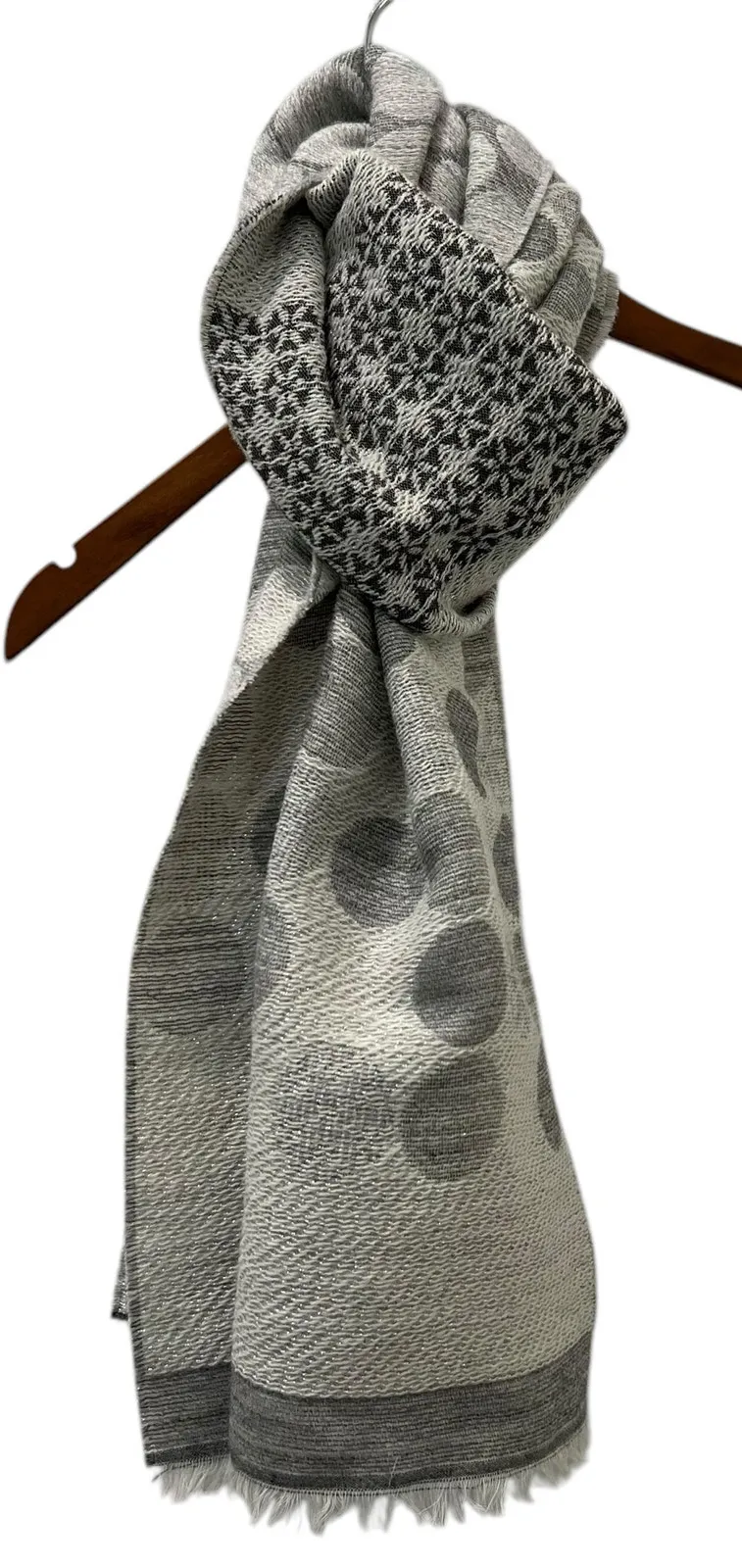 Talbots Scarf Metallic Gray Silver Snowflakes Wool Blend 70" x 20"