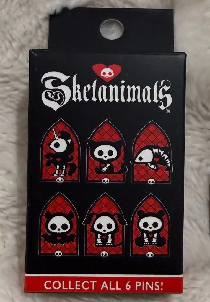 Skelanimals Stained Glass Blind Box Enamel Pin Red