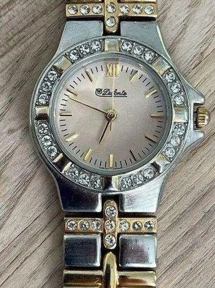 Dufonte Ladies Watch Crystal Embellishments Light Gold Dial Two Tone Bracelet