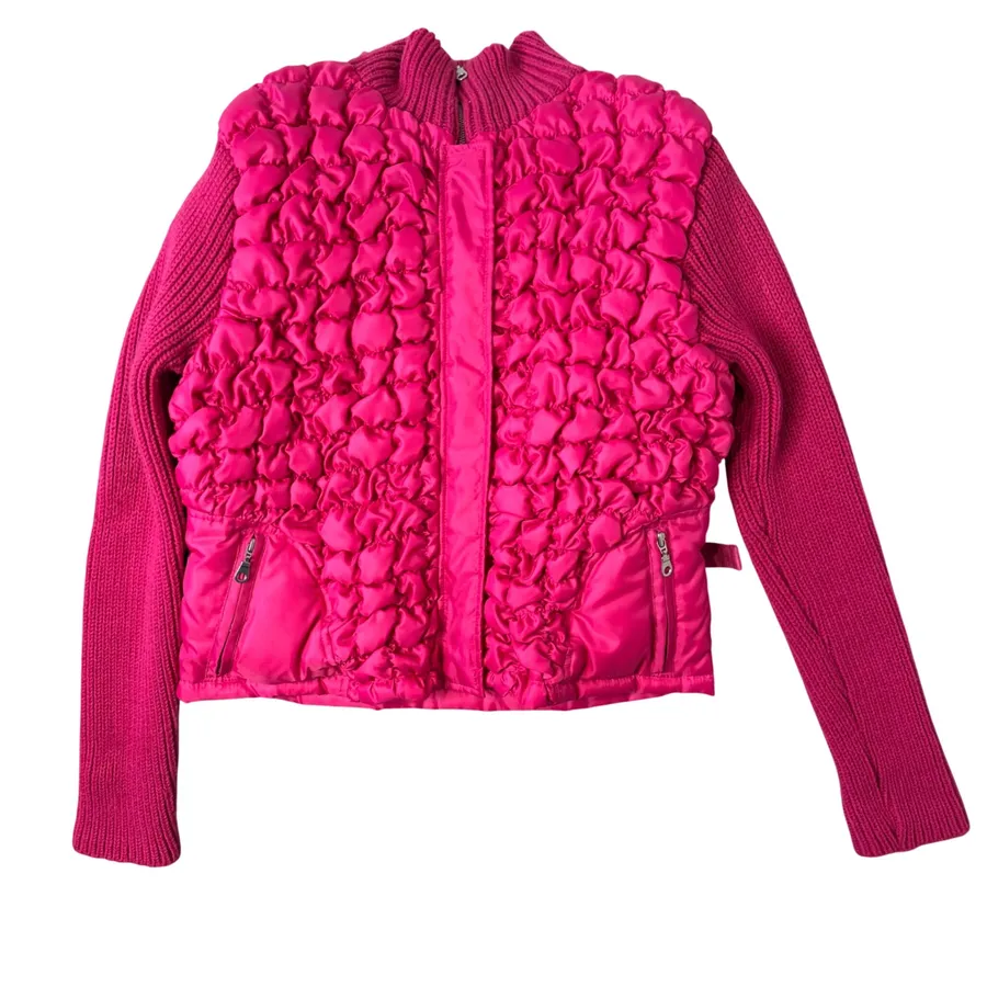 Charlotte Russe Hot Pink Bubble Jacket Mixed Media Size L Mock Neck Y2k