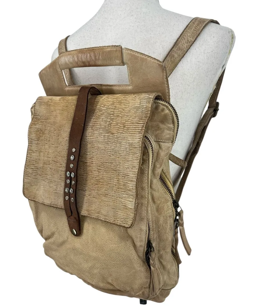 Studio Caleidoscope Gatti Leather Stud Embellished Backpack in Beige Brown