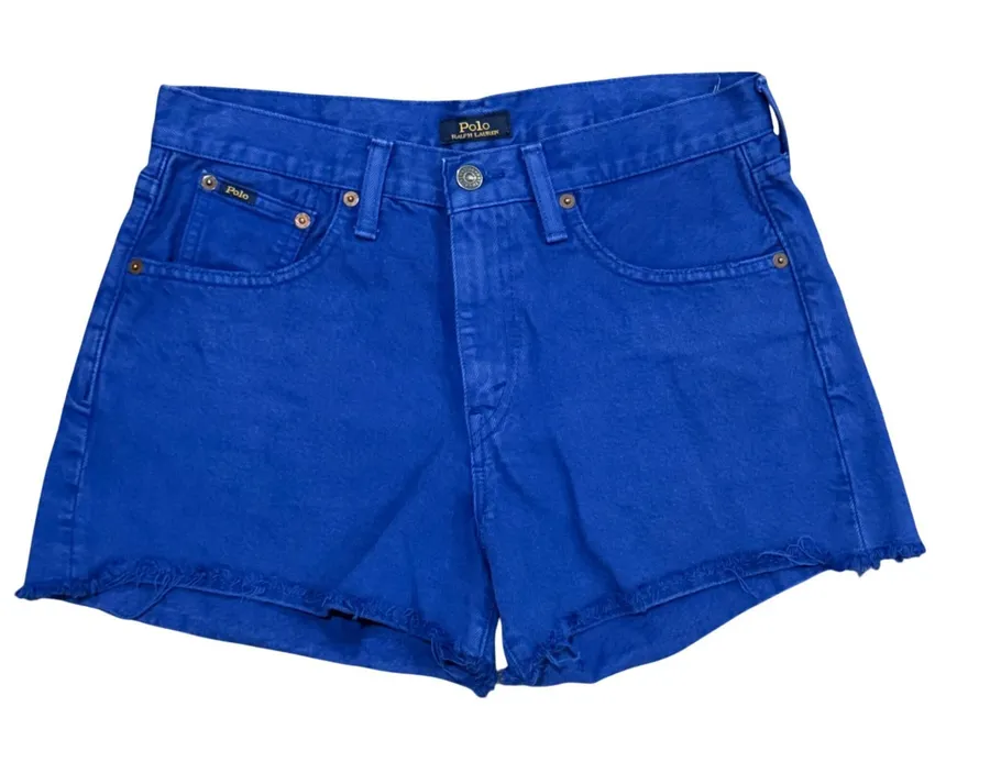 Polo Ralph Lauren Royal Blue Denim Cutoff Shorts High Waisted Logo Women Sz 4