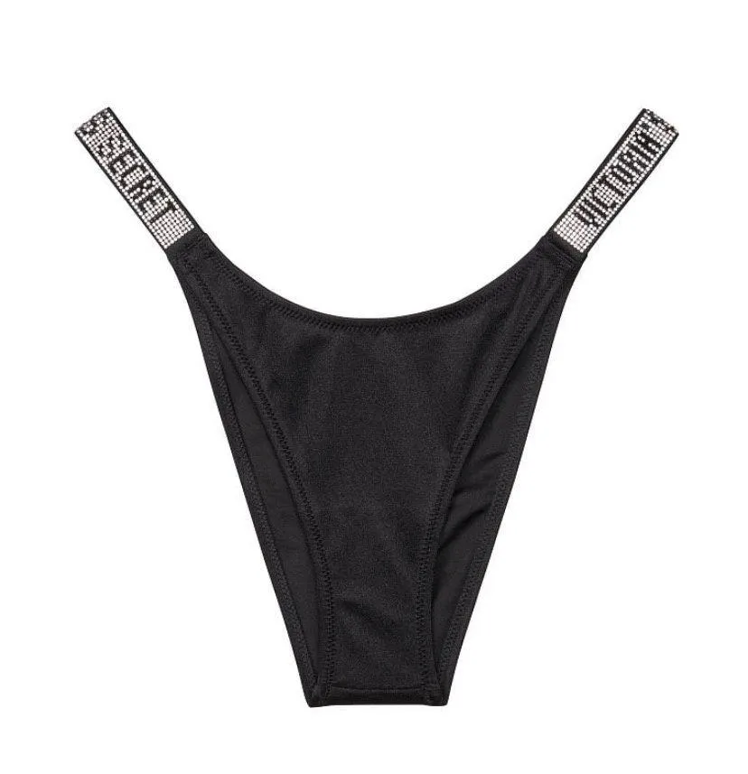 NWT SWIM Shine Strap Brazilian Bikini Bottom in black