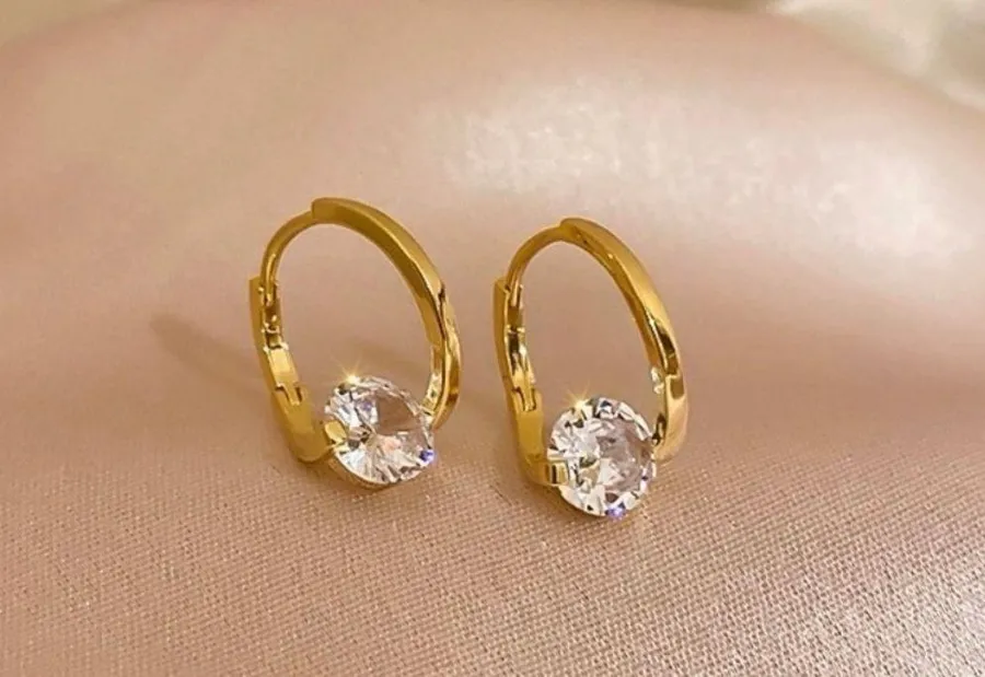 18K Gold Plated CZ Diamond Hoop Earrings for Women