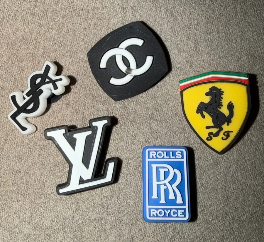 5pc Luxury Designer & Car Logo Shoe Charms for Clogs PVC Rubber Accessories Set Black
