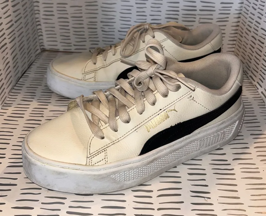 Puma Smash 3.0 V3 Platform Sneakers Womens 8.5 Alpine Snow Black Gold Skate