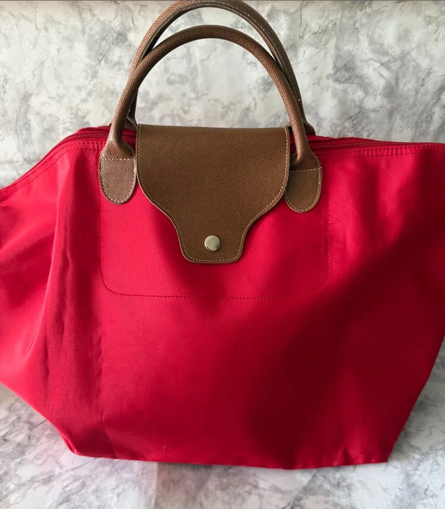 Unbranded Red Tote Handbag with Brown Trim