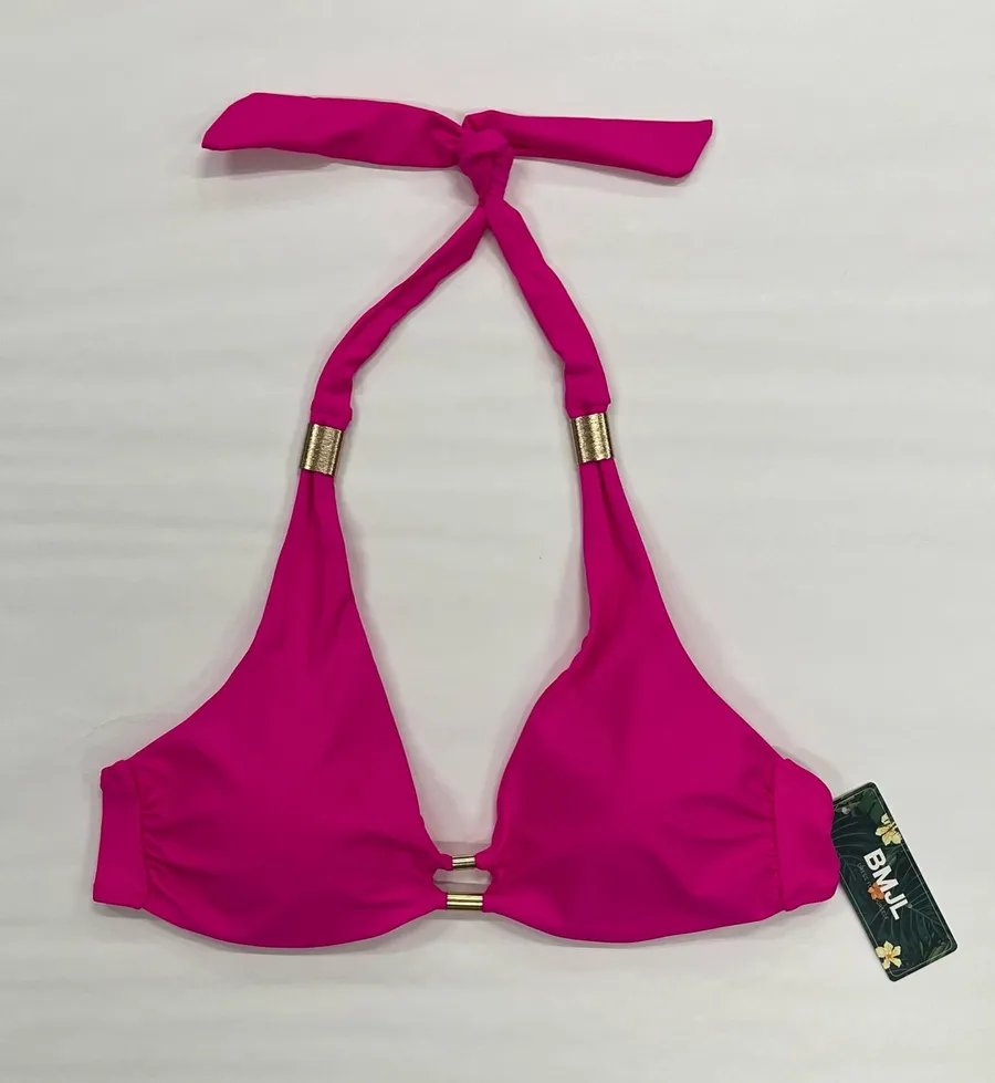 👙 BMJL Fushia Halter Bikini Top w/ Gold Accents | Women’s Sz Med Pink