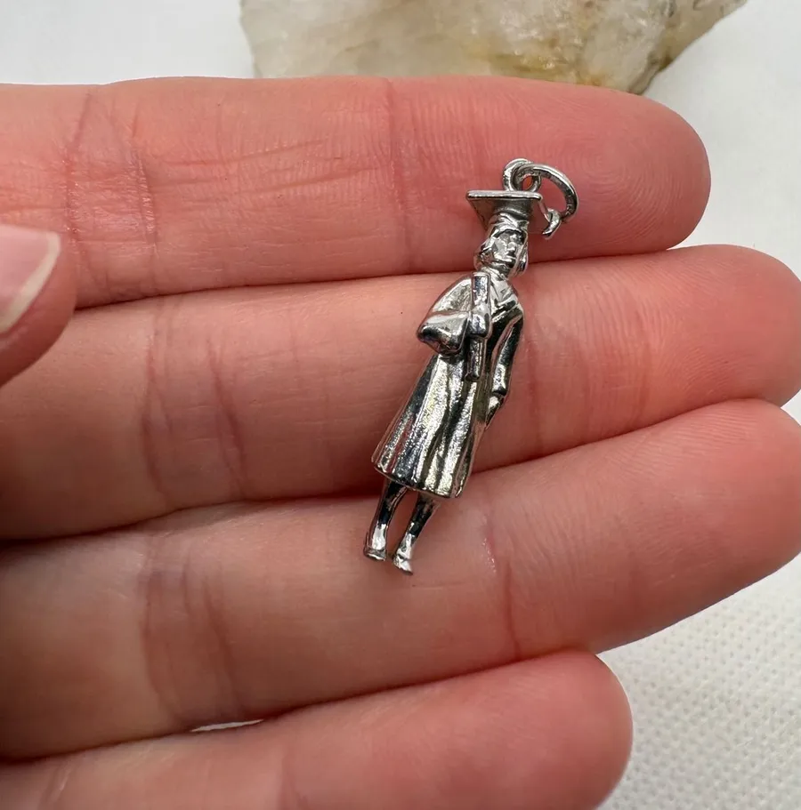 Vintage Sterling Silver Graduate Student Charm Pendant Cap Gown Diploma 4.04g