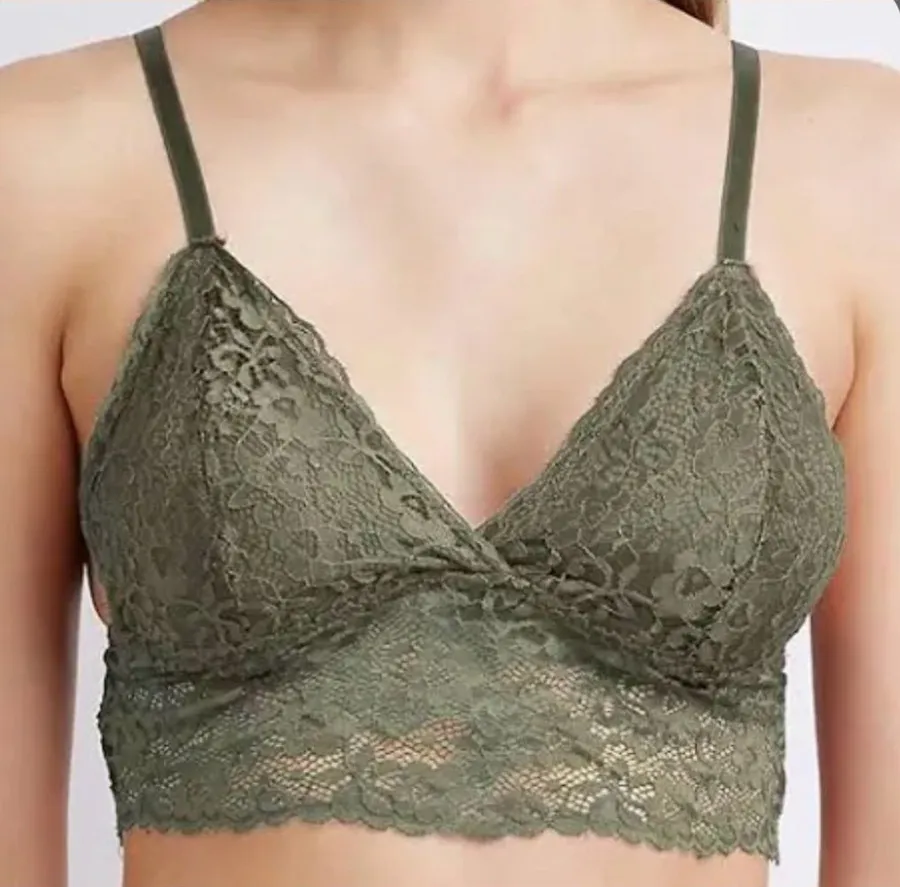 Aerie Olive Green Lace Longline Plunge Bralette - Size XL (EUC)