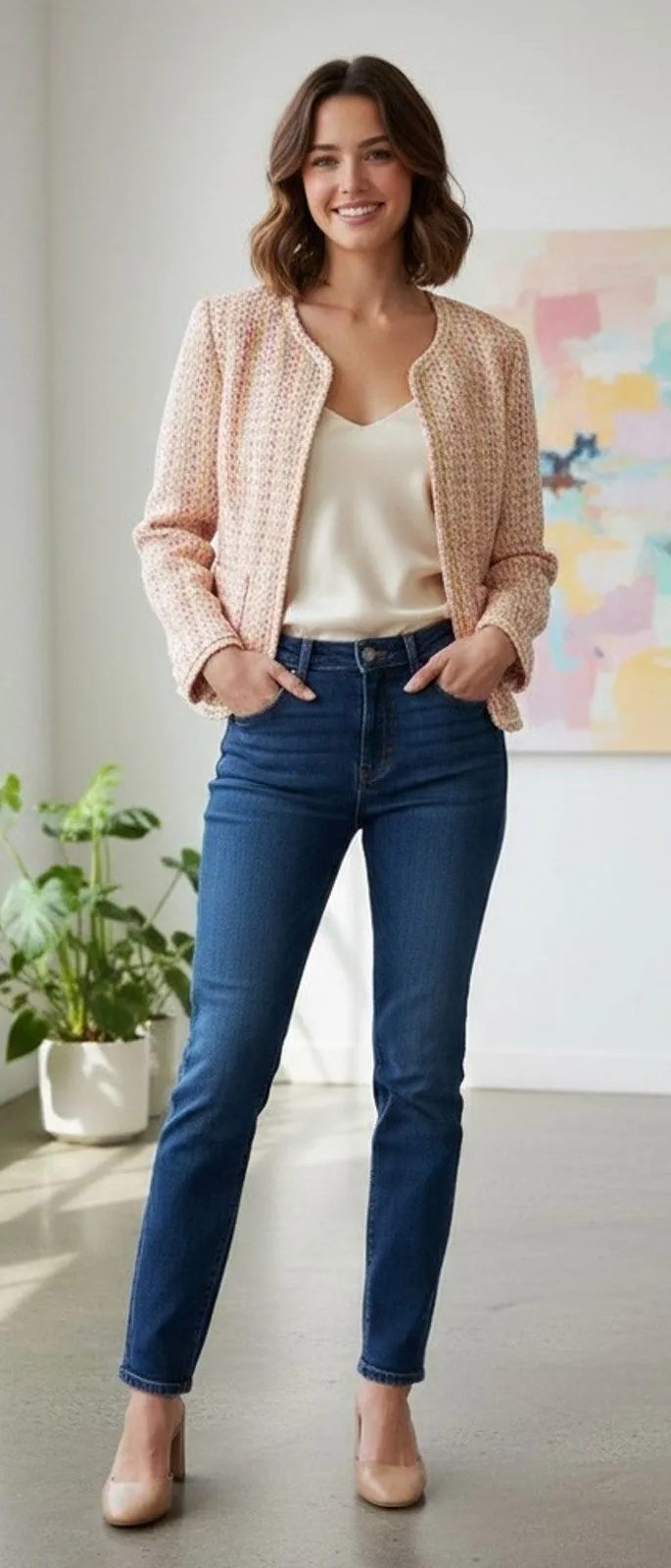 J G Hook Tapestry Knit Crop Jacket With Sequin Trim Pink Size 4P
