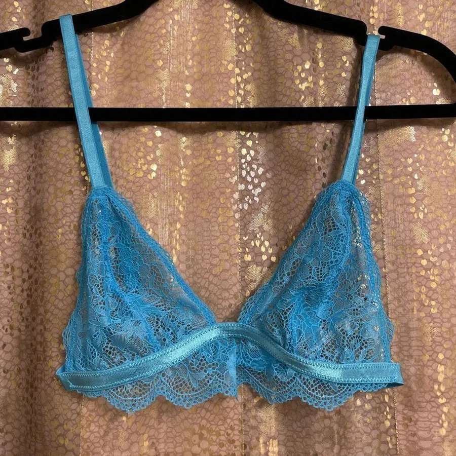 Free People Bright Eyes Romantic Coquette Blue Sheer Lace Bralette Small NWOT