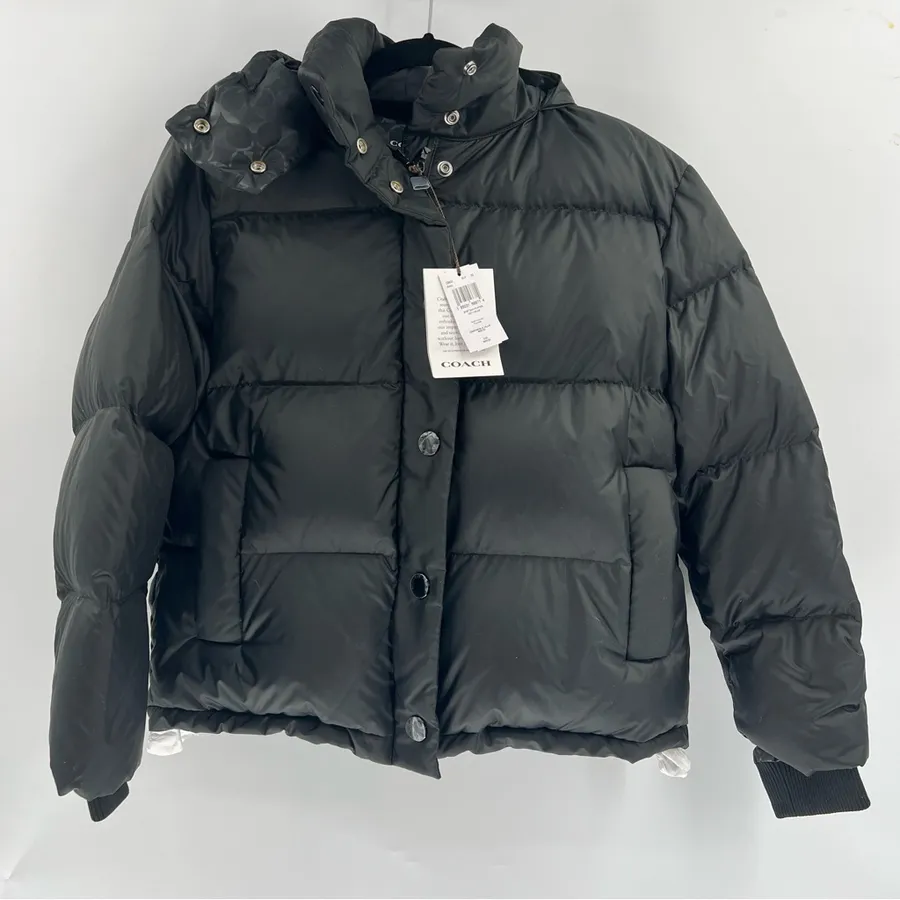 Coach Short Down Puffer Jacket Black Hooded Women’s XS NWT $650