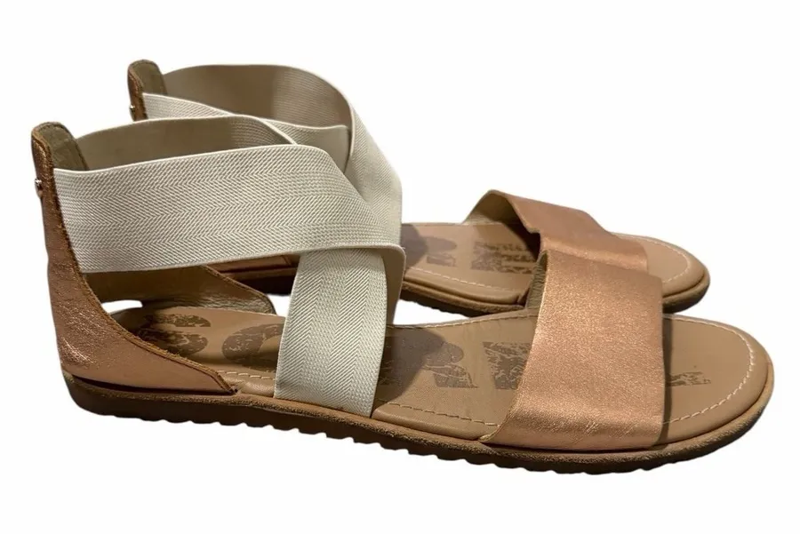 SOREL Ella Leather Sandal Natural Rose Gold Women's Size 9.5