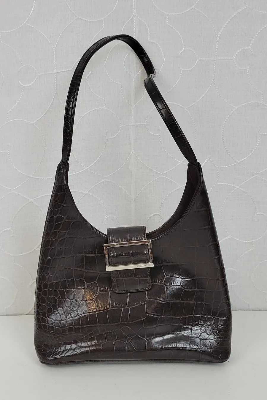 VINTAGE Nine West Women's Shoulder Bag OS Brown Crocodile Embossed Single Strap