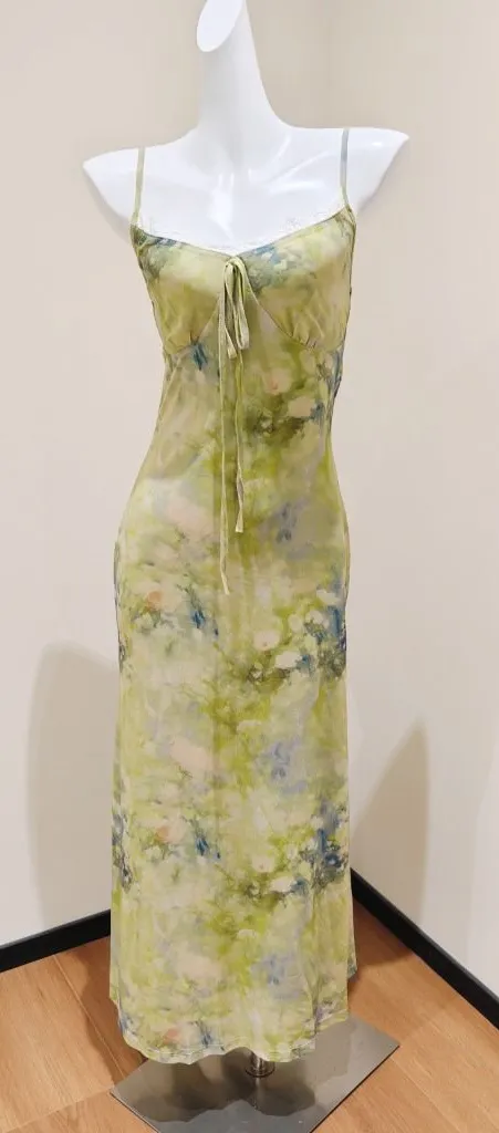 Watercolor Floral Print Spaghetti Strap Maxi Dress