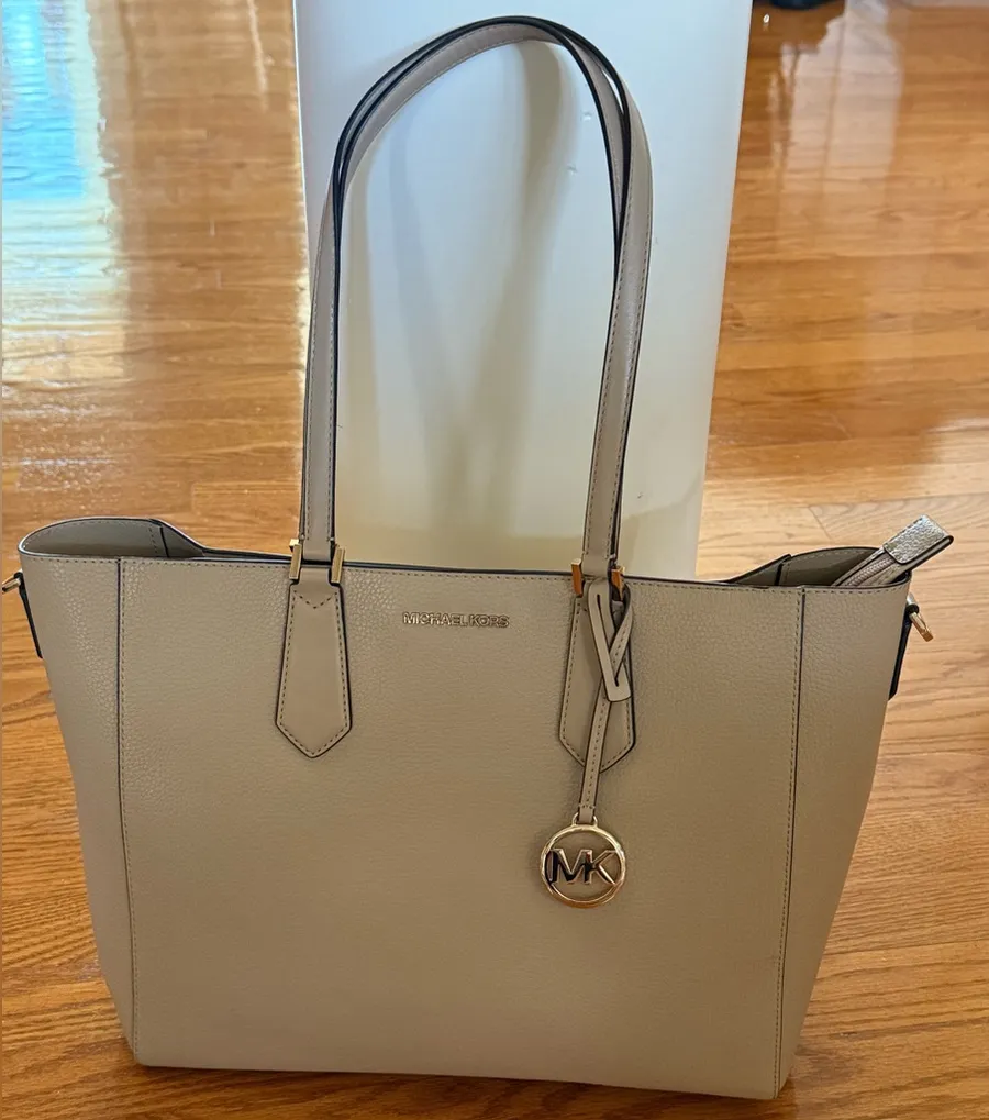 MICHAEL Michael Kors Kimberly Large Beige Tote and Mini Detachable Wallet