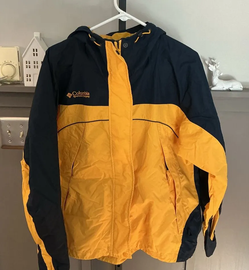 Columbia Women’s Yellow Navy Hooded Rain Jacket Interchange Shell X
