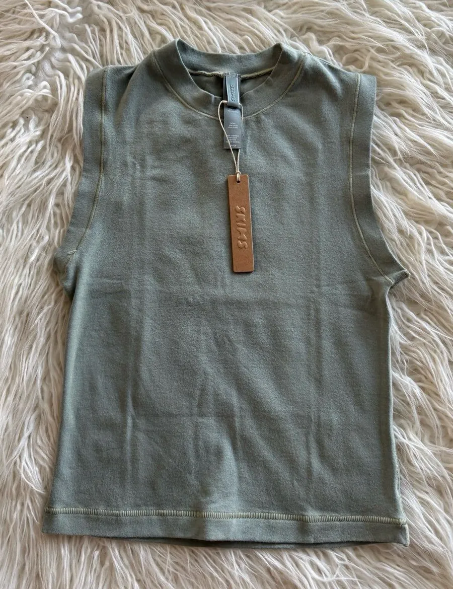 Skims Cotton Jersey Mock Neck Tank Mineral Size XS