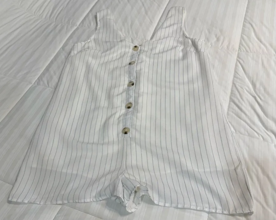 Le Lis White Romper Shorts with Thin Blue Stripes