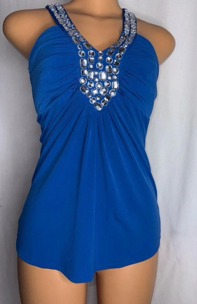 Blue rhinestone tank top