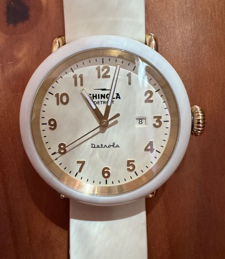 Shinola White and Gold Wrist Watch