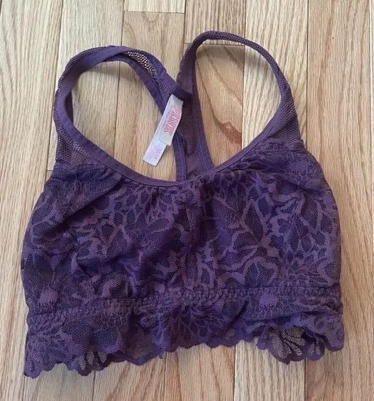PINK Victoria's Secret Bralette Womens Medium Purple Floral Lace Racerback Bra