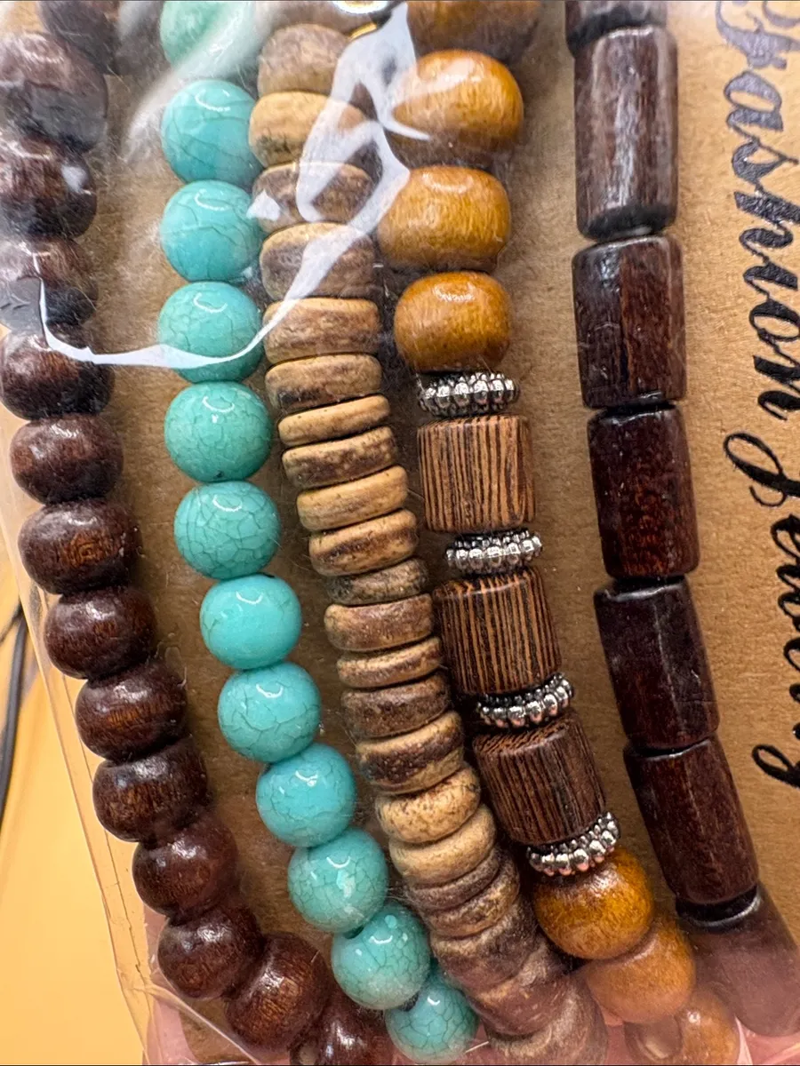 Fashion Jewelry Turquoise & Brown Beaded Bracelet Set 5 pcs Blue