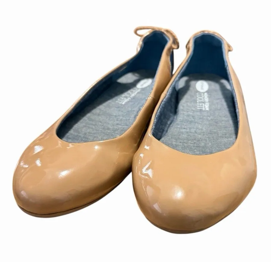 Dr. Scholl's Nude Patent Leather Ballet Flats Bow Workwear Preppy Casual 7.5