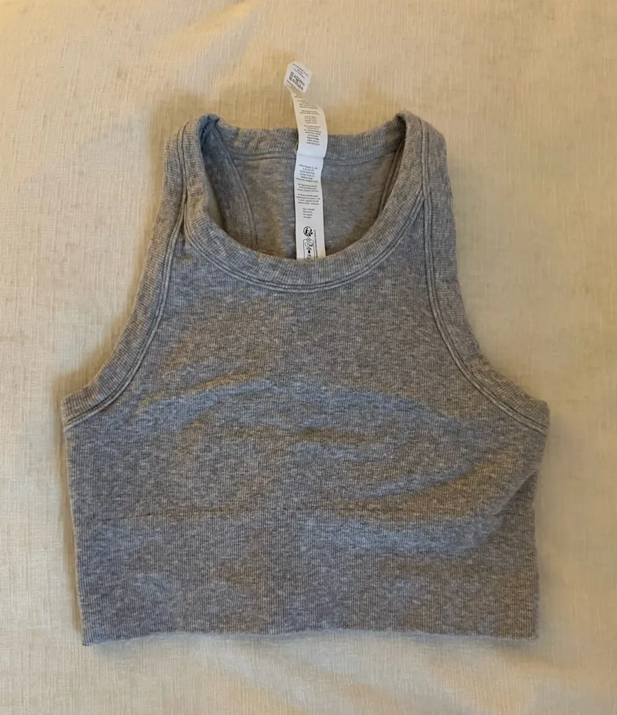 ALO Yoga Gray Ribbed Crop Tank - Heather Gray