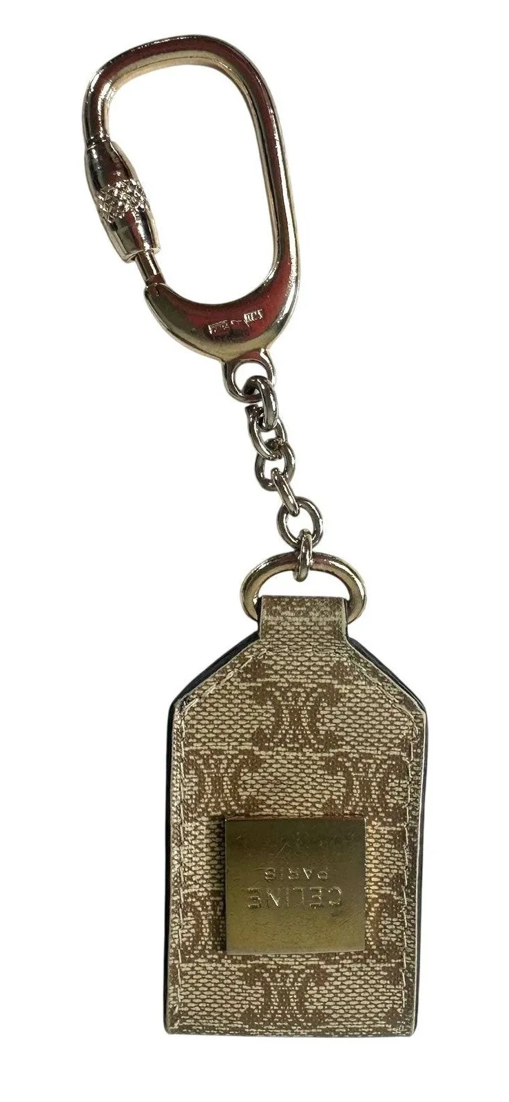 Celine Beige Triomphe Monogram Carabiner Hook Charm 5in Bag Keyring Vintage