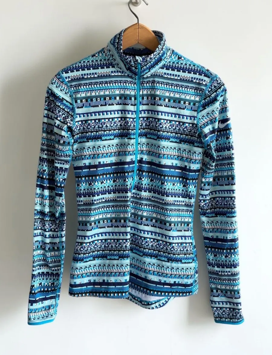 Nike Pro Dri-FIT Womens Small Half Zip Pullover Blue Geometric Athletic Top