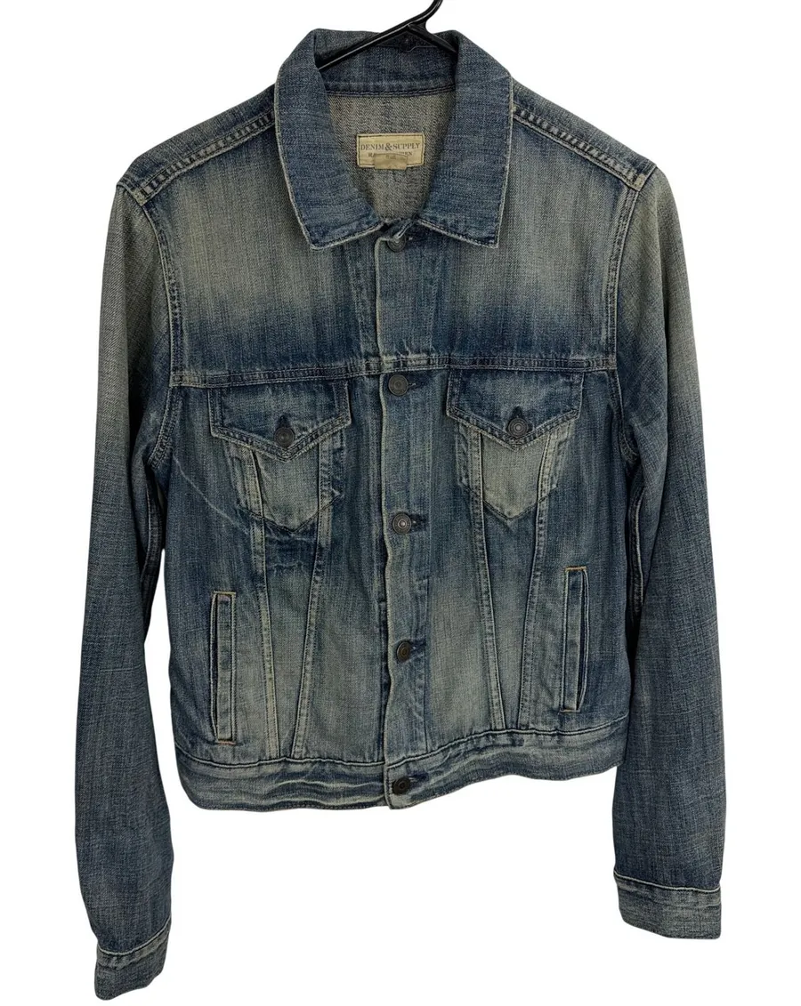 Denim & Supply Jacket Womens Large Blue Ralph Lauren Trucker Jean Coat Faded