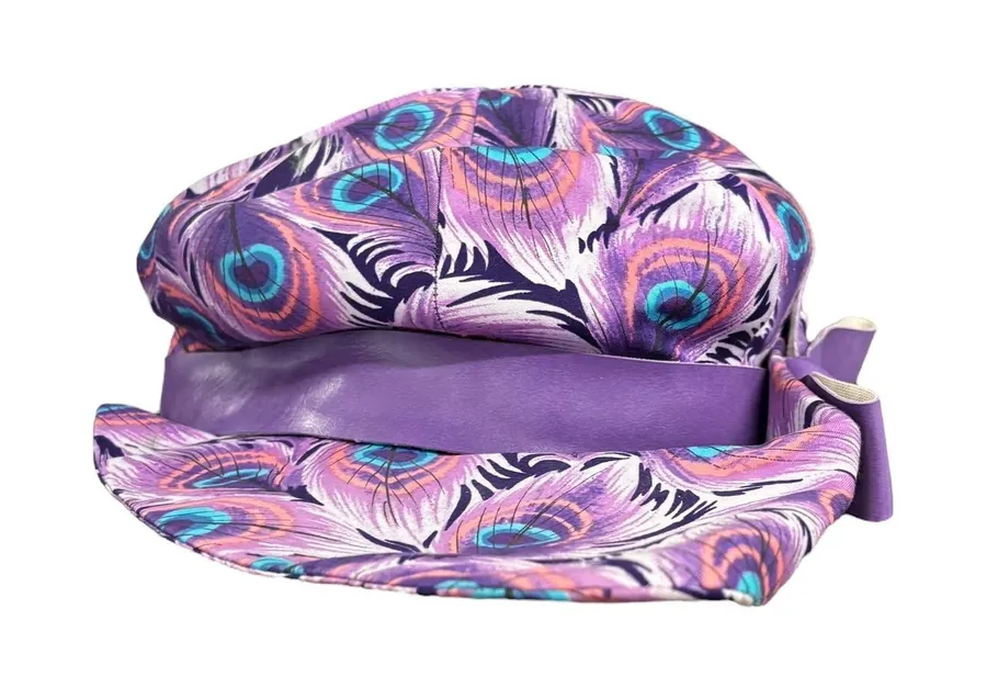 Sets by Windsor Women's Hat Purple Peacock Feather Print Ribbon Bow Cute Purple