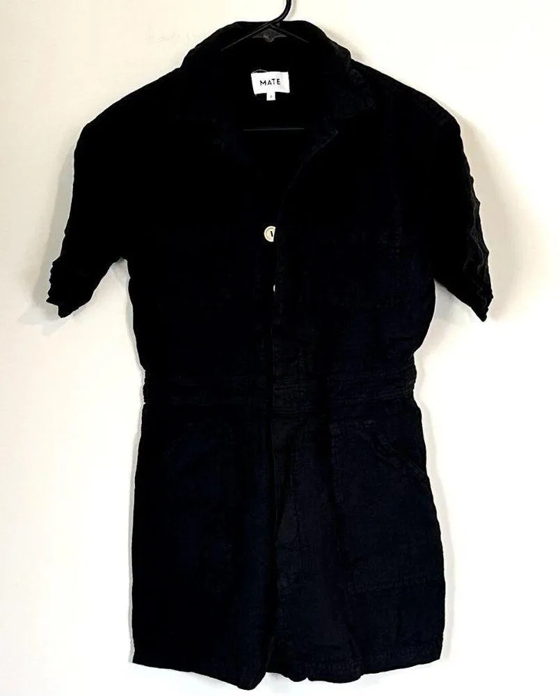 NEW MATE the Label 100% Linen The Linen Romper in Black - Small