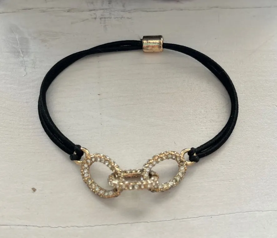 Rhinestone Interlocking Circle Bracelet Black Cord