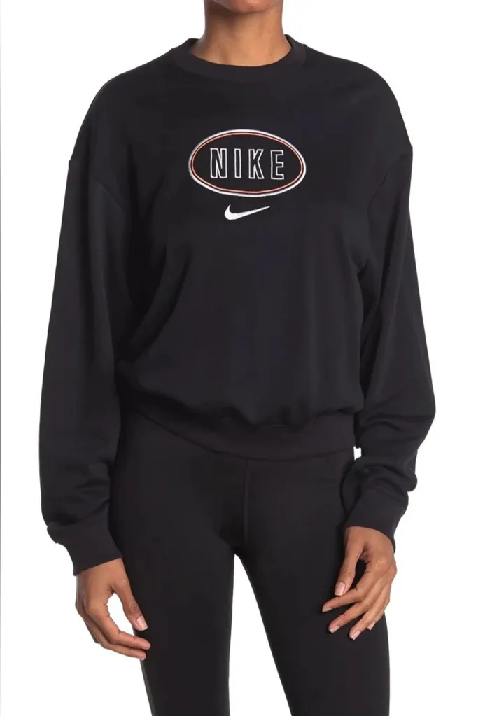 Black Cropped Women’s Crewneck Embroidered Sweatshirt Size XL
