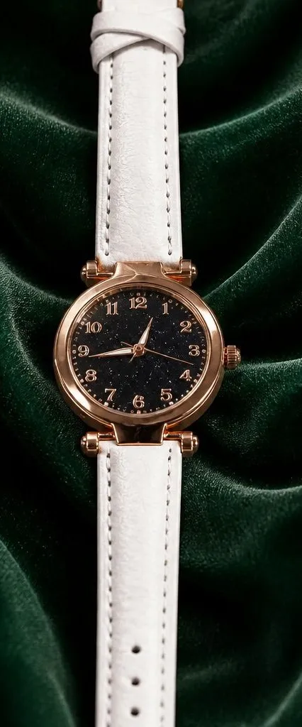 Geneva White Leather Band w/ Rose Gold Trim Quartz Watch Adjustable Band
