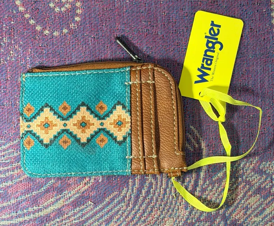 Wrangler Turquoise and Brown Southwestern Zip Card Wallet