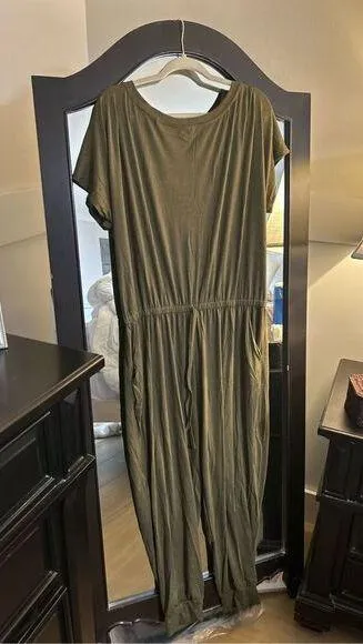 NEW Loose Off Shoulder Elastic Waist Stretchy Long Jumpsuit 2X Green Size XXL