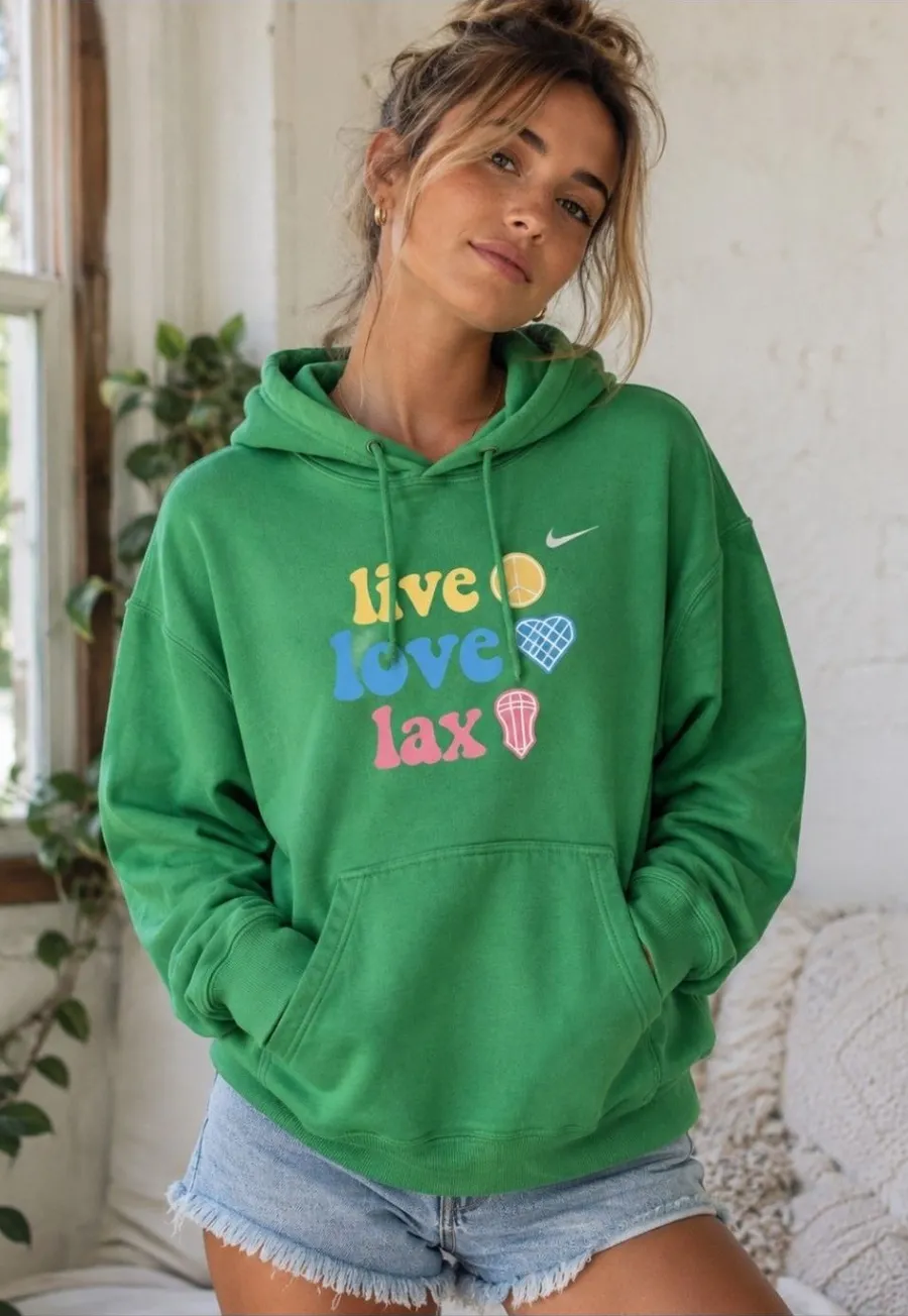Nike Hoodie Medium Green Live Love Lax Graphic Casual Baggy Streetwear Preppy