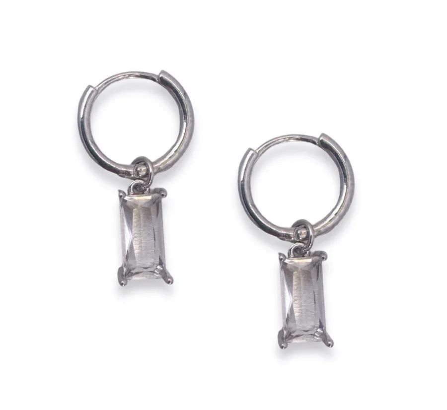 Zircon Dangle Drop Earrings for Men Women Streetwear Hip Hop Unisex Style Silver
