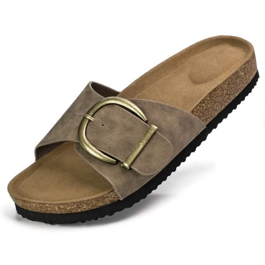 New. Women’s Cork Footbed Slide Sandals with Buckle – Taupe size 10 Tan