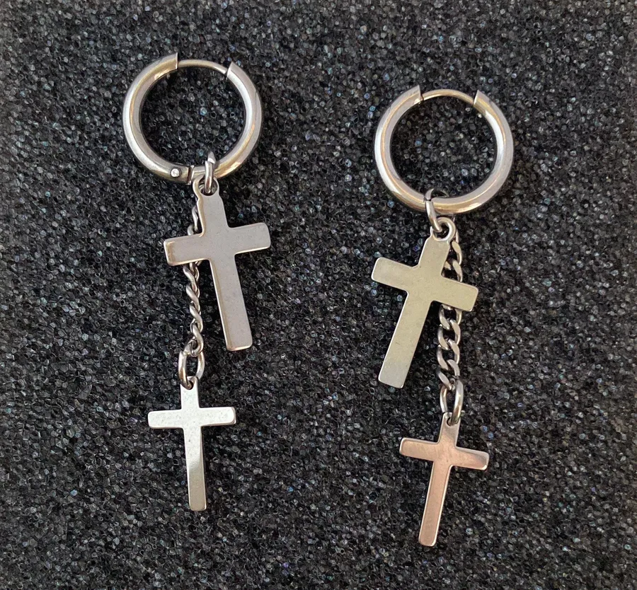 Stainless Steel Cross Dangle Drop Earrings for Men Women Silver
