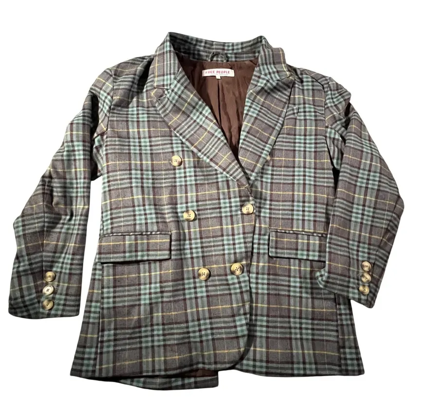 Free People Dean Double Breasted Large Blazer Oversized Jacket Oliver Plaid