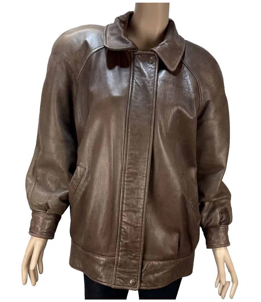 Overland Outfitters Vintage Womens Brown Leather Bomber Jacket Size M Size M
