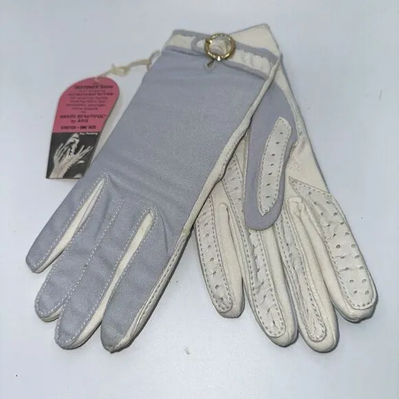 Vintage NOS Isotoner Arias Women's Gloves Bone/ Baby Blue One Size Fits All