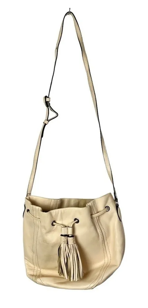 J. Crew Beige Tassel Leather Hobo Crossbody Bag
