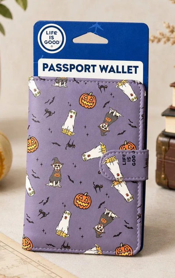 Life Is Good Halloween Passport Wallet Dogs Ghosts Pumpkins Purple NWT