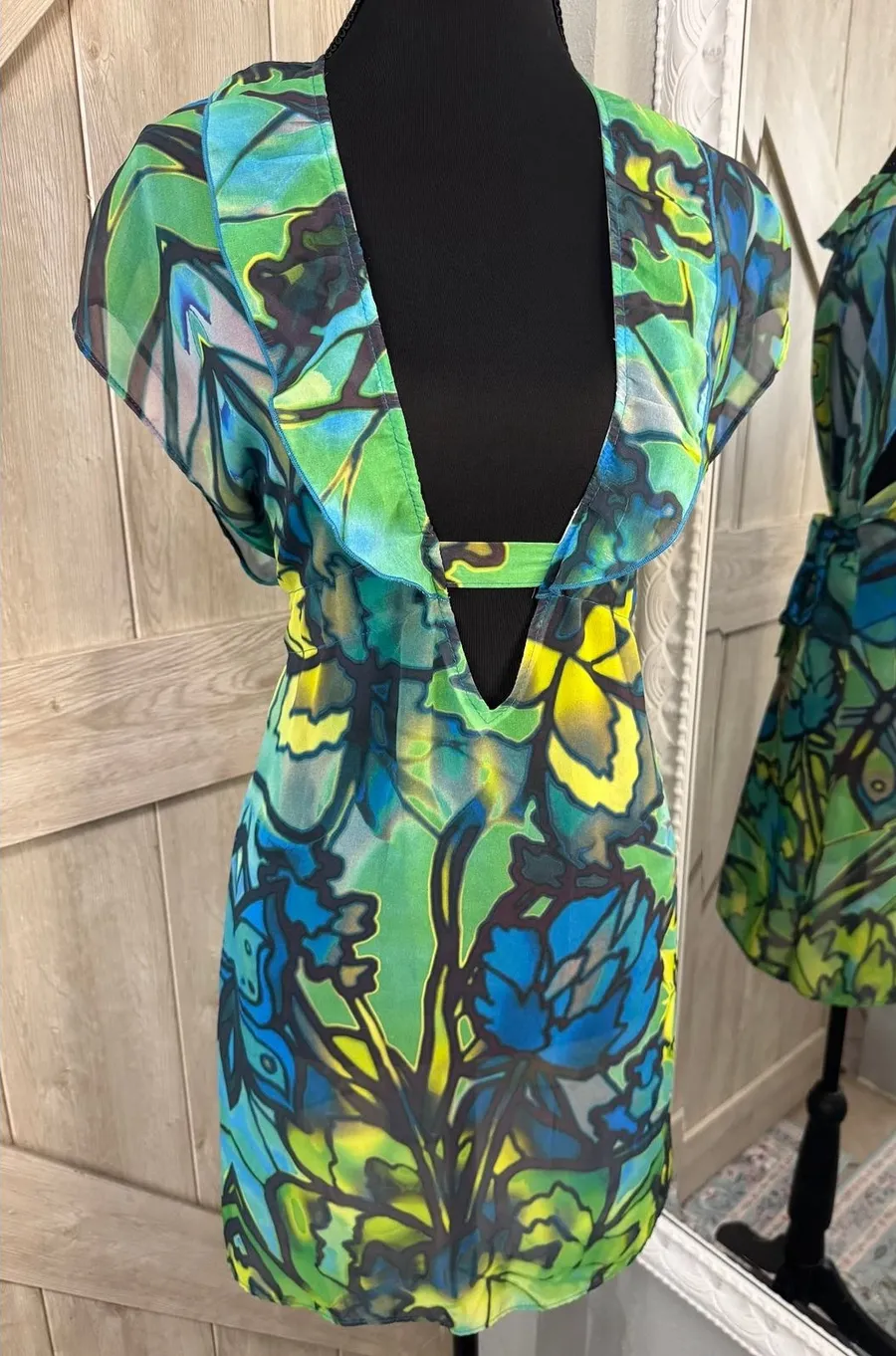 BECCA by Rebecca Virtue Vibrant Floral Chiffon Swim Cover-Up Dress - Xs - M